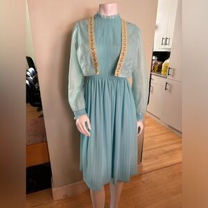 Unique Vintage Long Sleeve Floral Ribbon Trimmed Dress - sound of music vibe